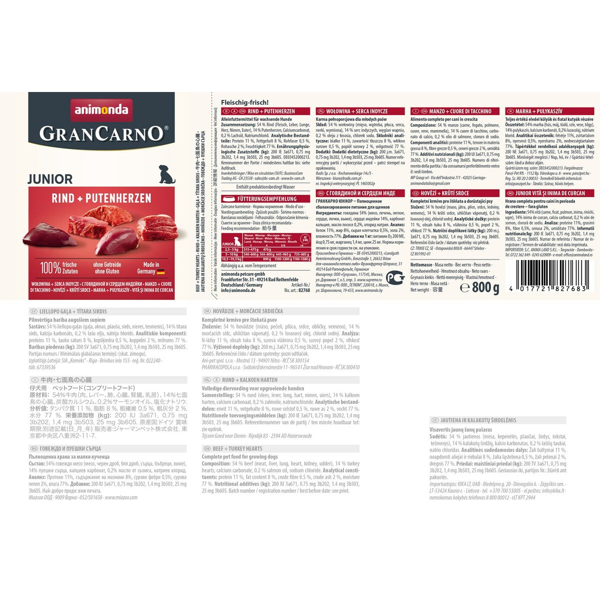 Nassfutter Animonda Grancarno Junior Truthahn Rindfleisch 800 G