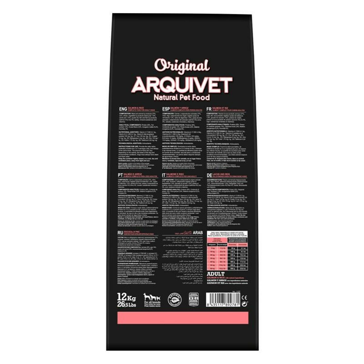 Hundefutter Arquivet Original Erwachsener Lachsfarben 12 Kg