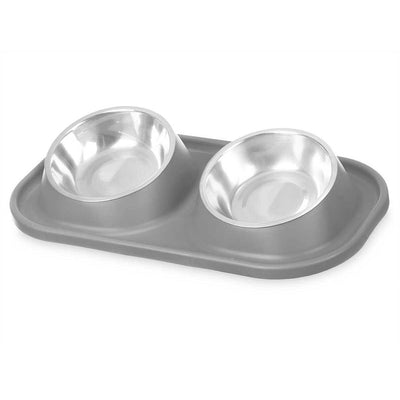 Mascow Futternapf Für Haustiere Grau Metall 40 X 8,5 X 22 Cm Double (12 Stück)