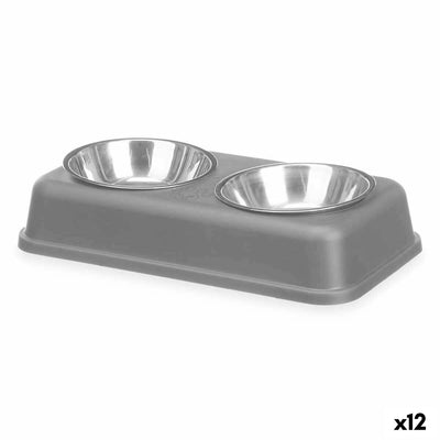 Mascow Futternapf Für Haustiere Grau Metall 35 X 7,5 X 19 Cm Double (12 Stück)