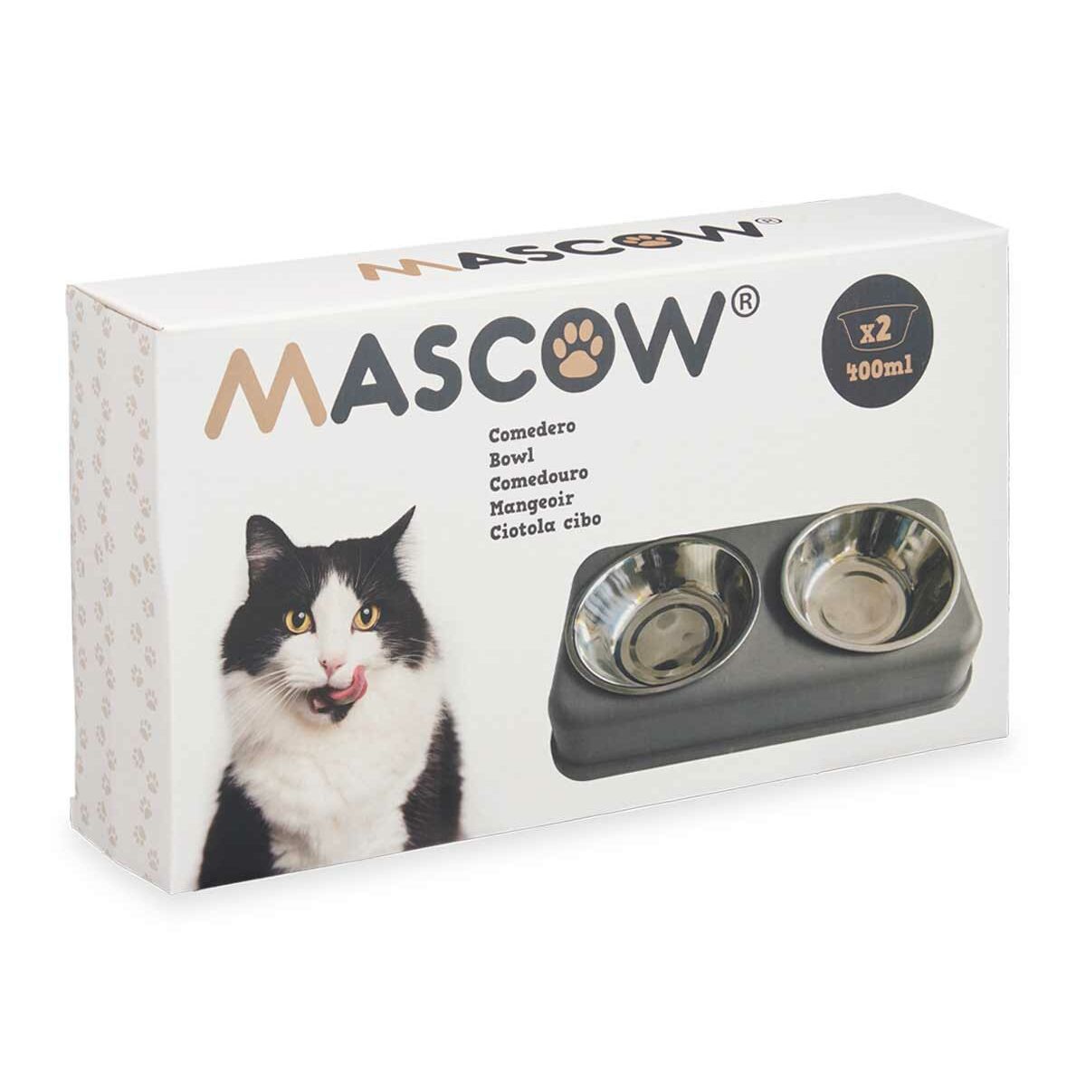 Mascow Futternapf Für Haustiere Grau Metall 35 X 7,5 X 19 Cm Double (12 Stück)