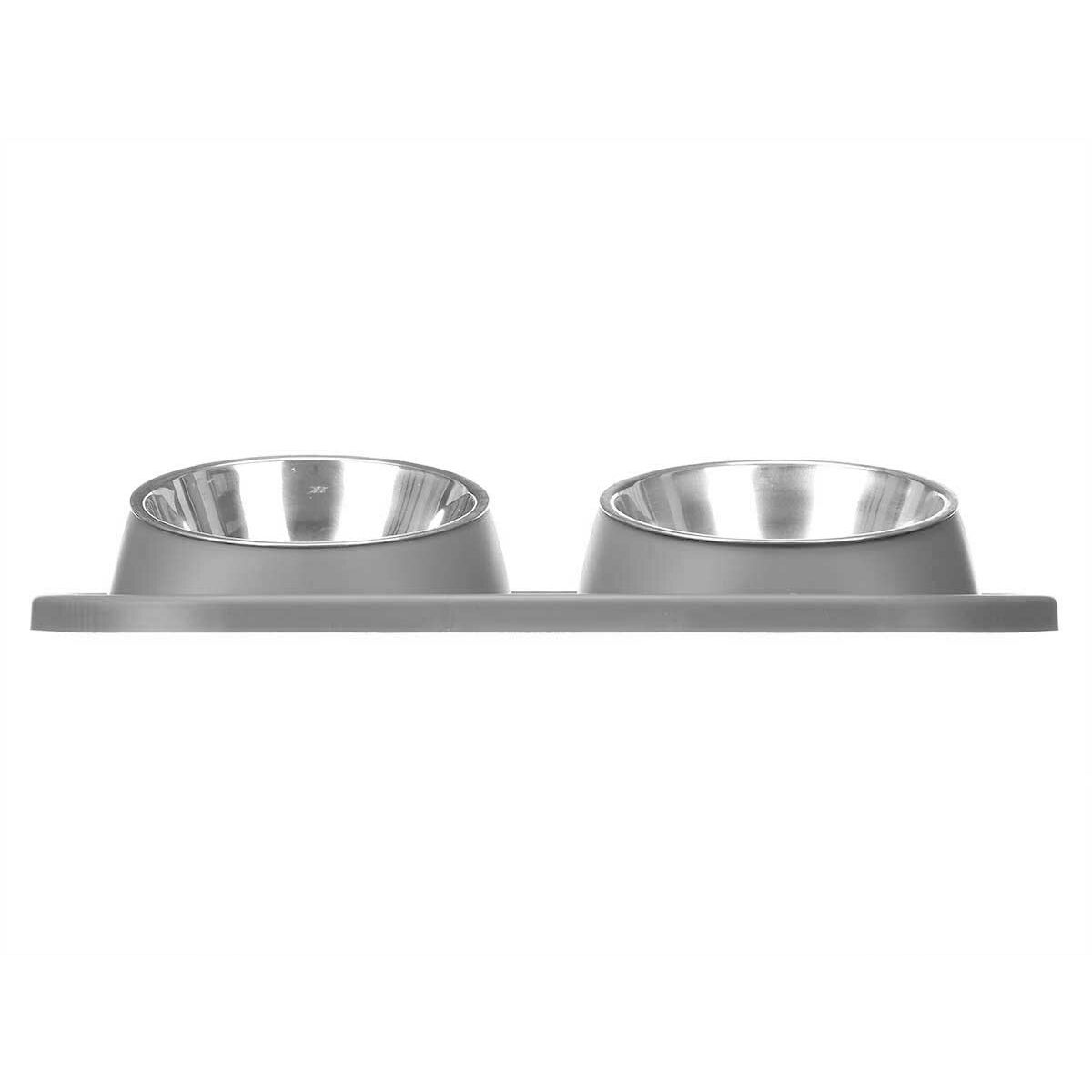 Mascow Futternapf Für Haustiere Grau Metall 35 X 7,5 X 19 Cm Double (12 Stück)